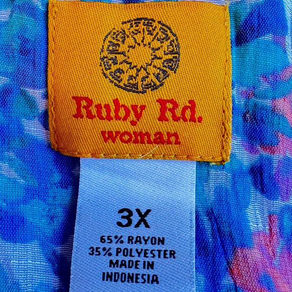 Ruby Rd Gauze Button Front Tunic V Neck Pastel Floral Meadow Print Plus Size 3X - Picture 6 of 7